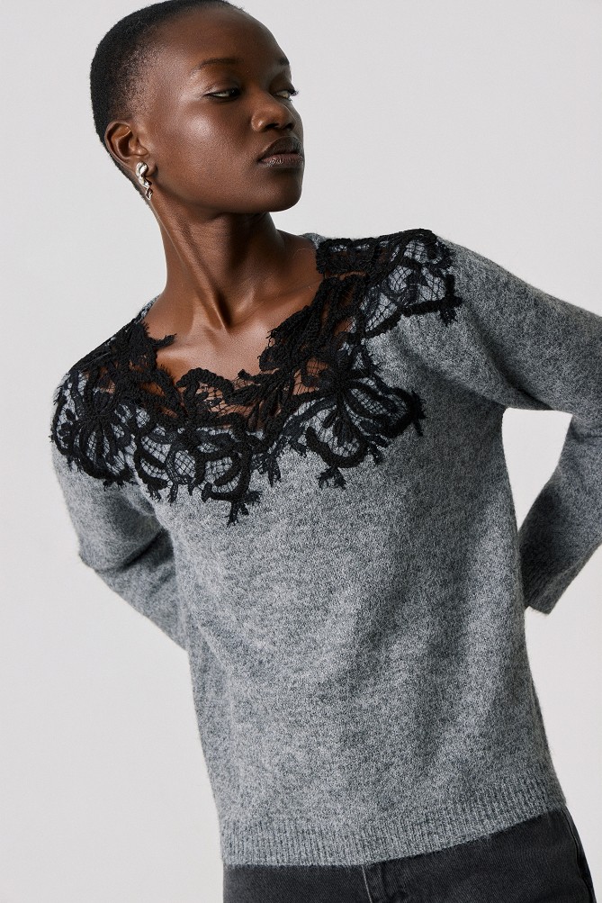Sweater with lace detailing