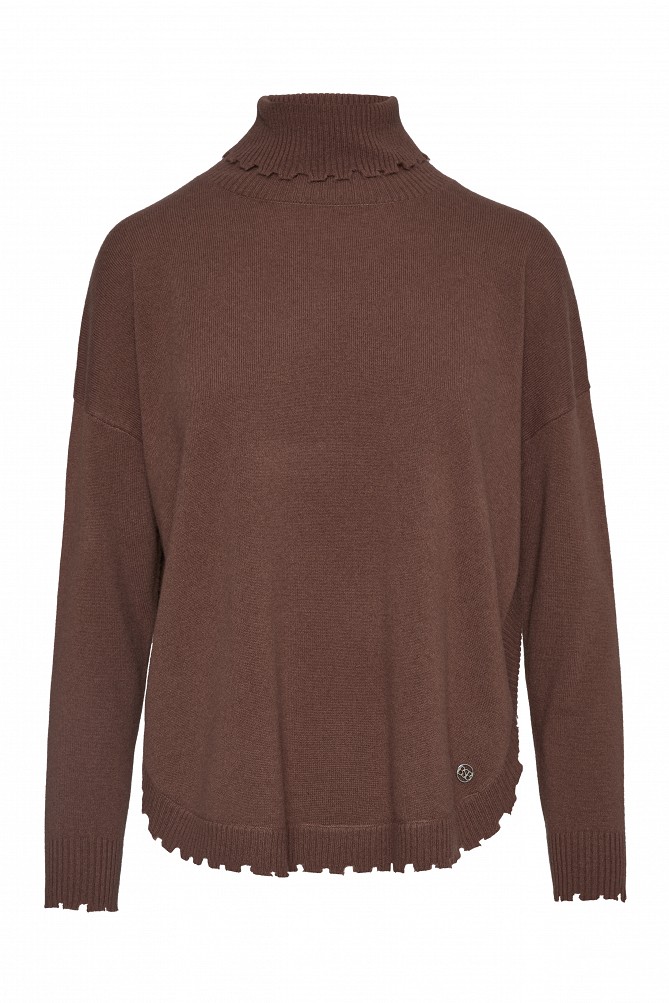 Wool turtleneck sweater with distressed details