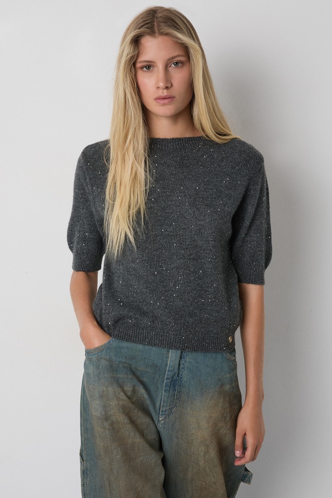 Short-sleeved sequin sweater