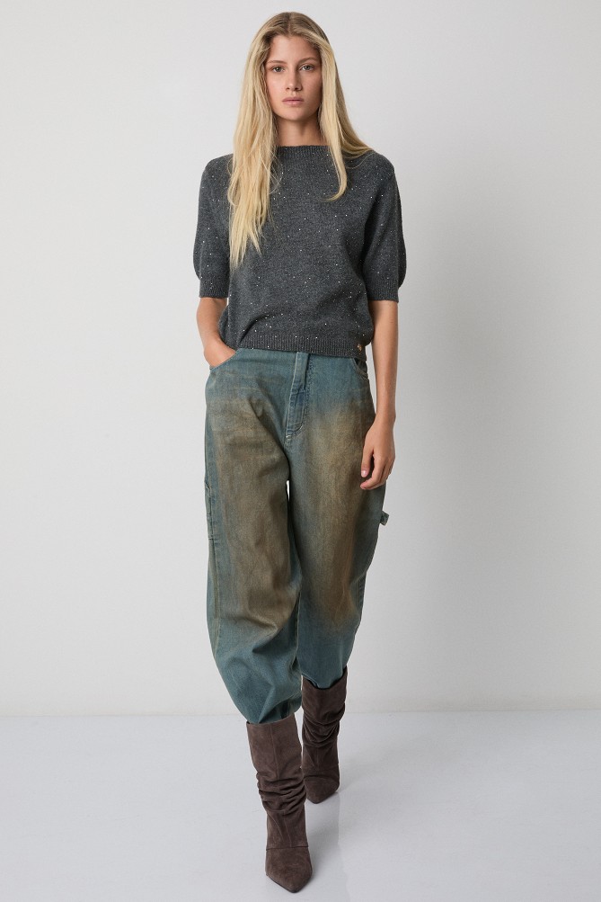 Short-sleeved sequin sweater