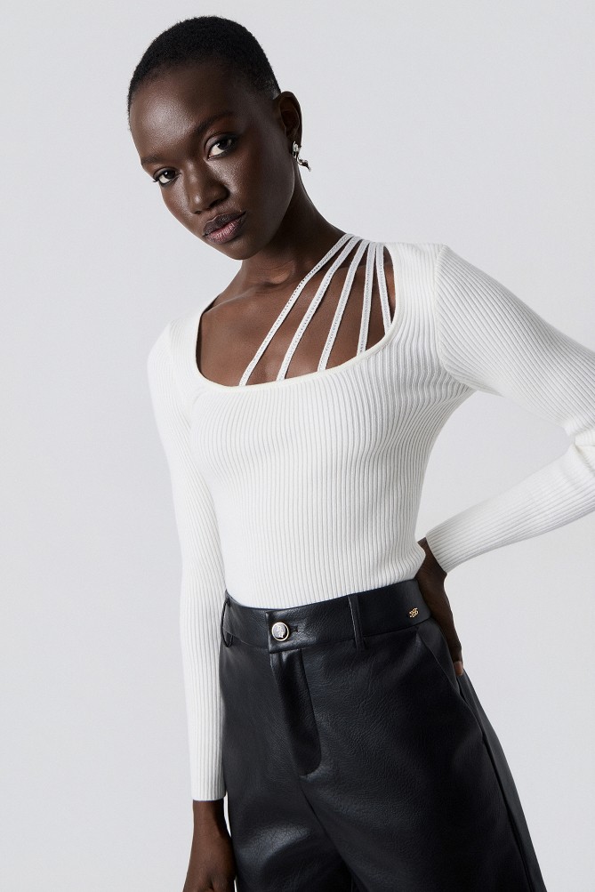 Ribbed sweater with rhinestone detailing