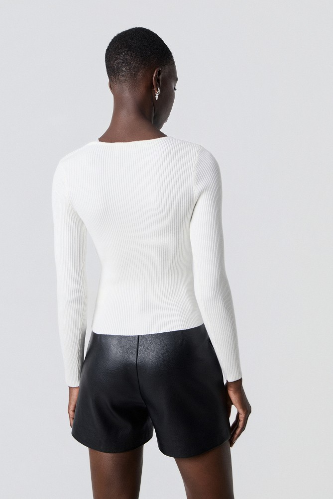 Ribbed sweater with rhinestone detailing