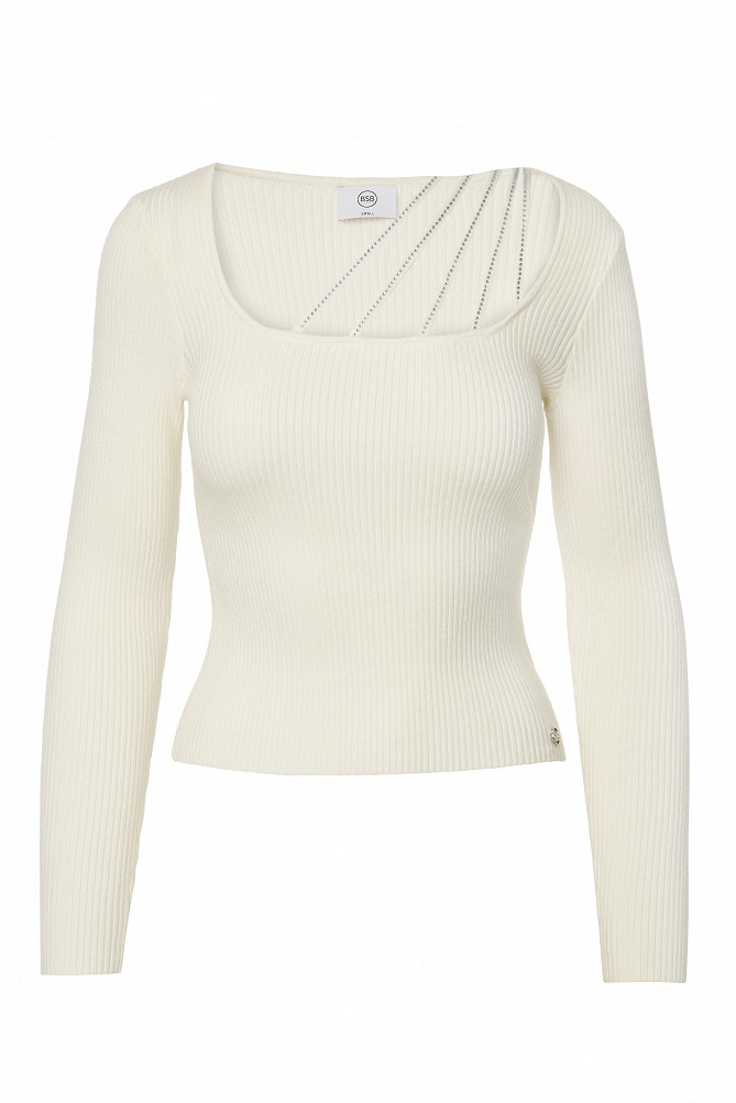 Ribbed sweater with rhinestone detailing