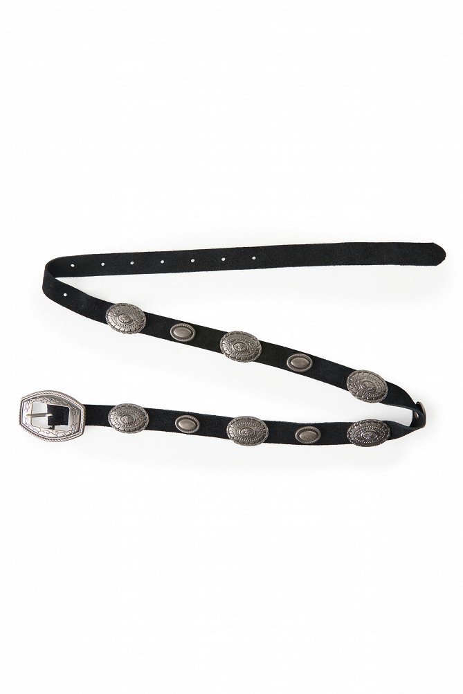 Suede leather belt with decorative details