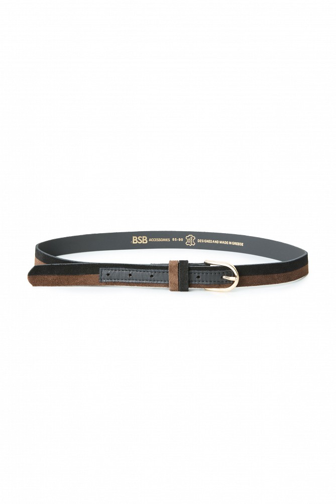 Two-tone suede belt with a metal buckle