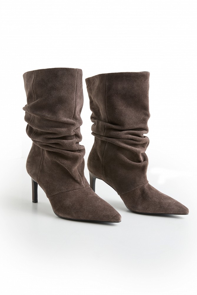 Suede high-knee boots with gathered detailing