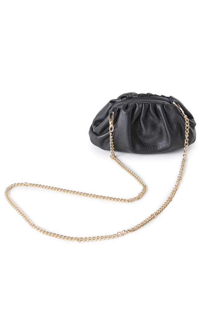 Leather clutch bag with a ruched design