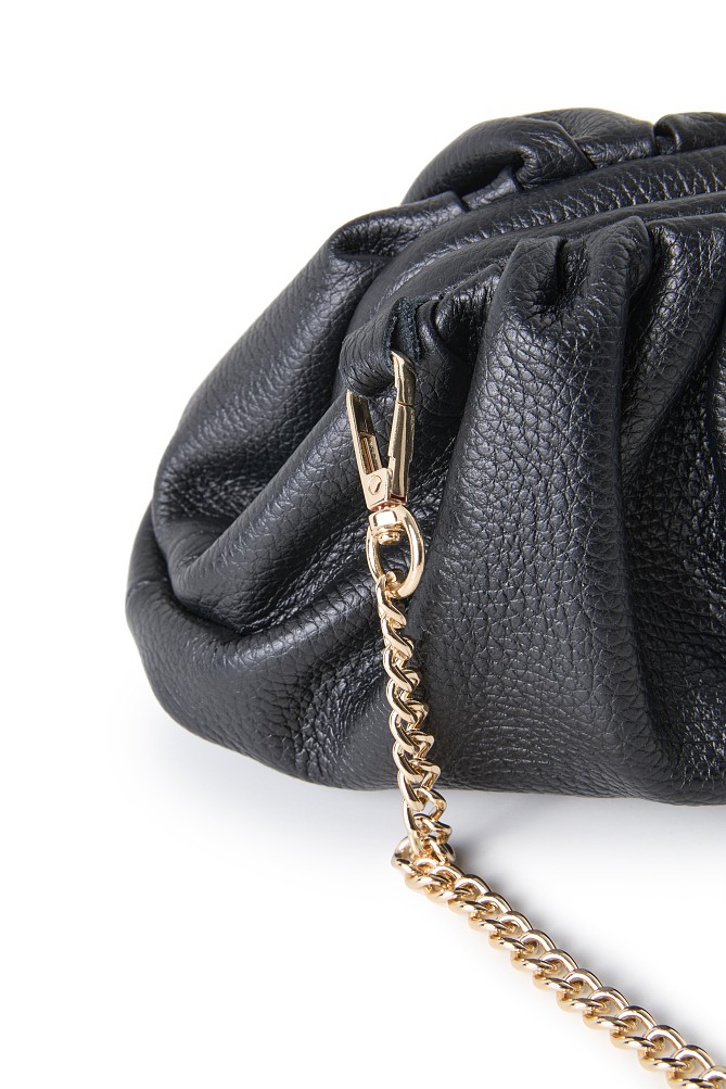 Leather clutch bag with a ruched design