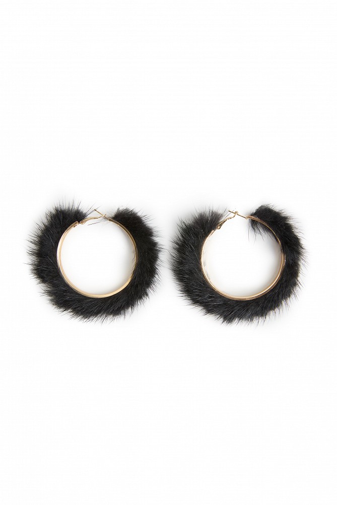 Gold hoop earrings with faux fur