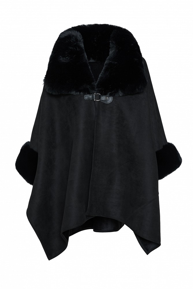 Suede cape with faux fur
