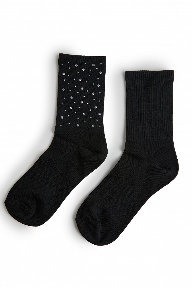 Ribbed socks with rhinestone embellishments