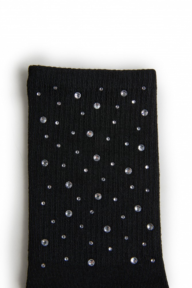 Ribbed socks with rhinestone embellishments