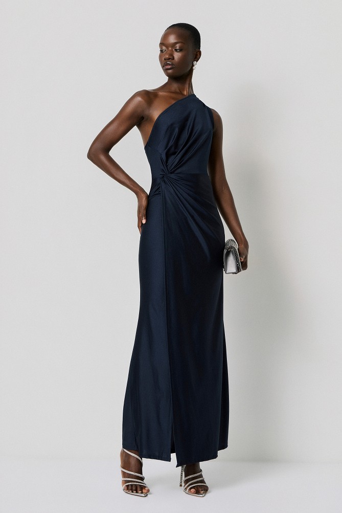 Maxi one-shoulder dress with ruching - Gold label