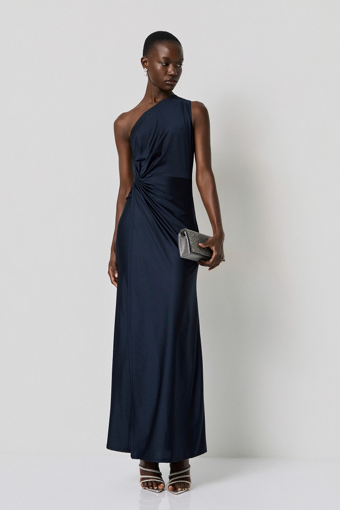 Maxi one-shoulder dress with ruching - Gold label