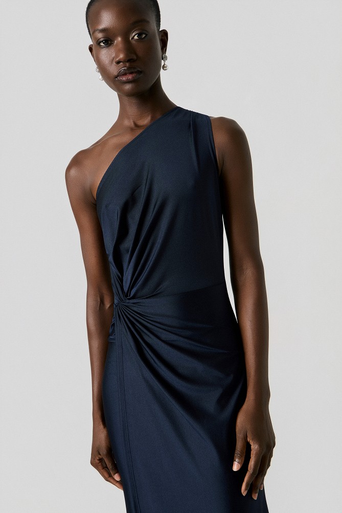 Maxi one-shoulder dress with ruching - Gold label