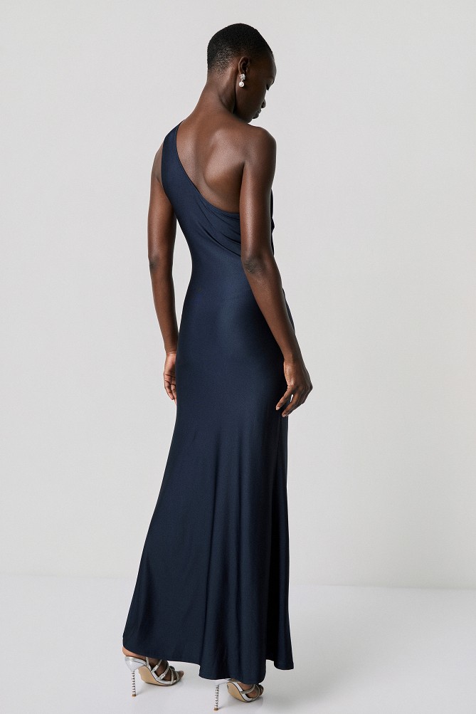 Maxi one-shoulder dress with ruching - Gold label