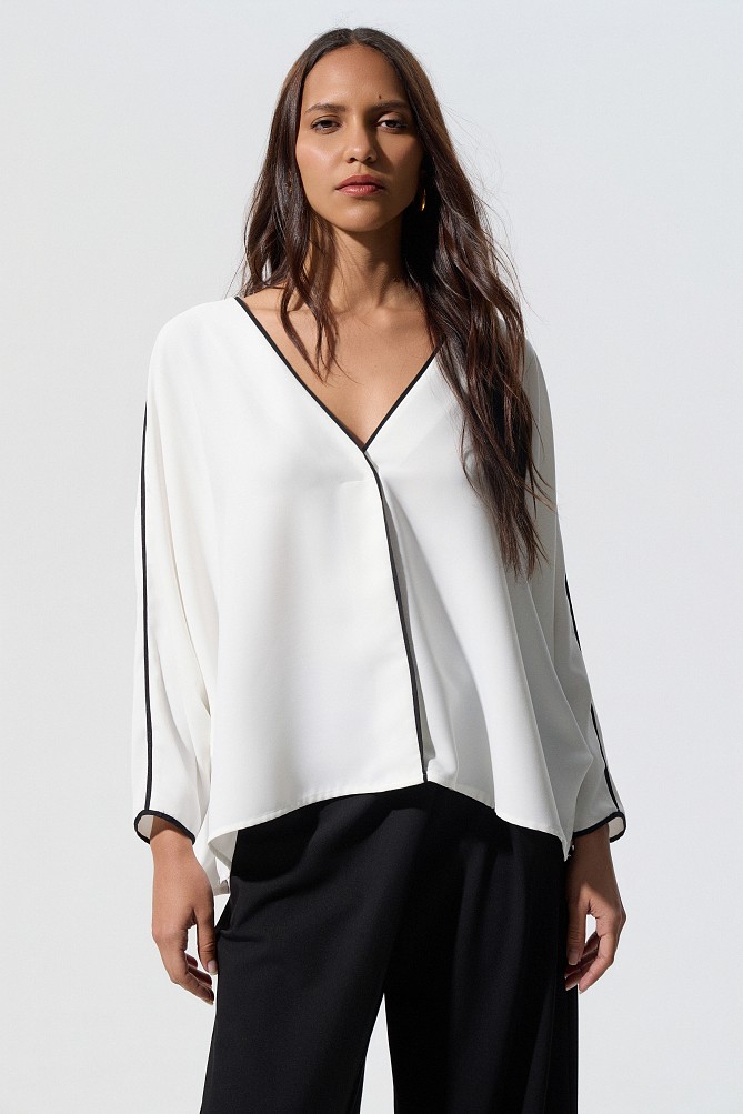 Long-sleeved two-tone blouse