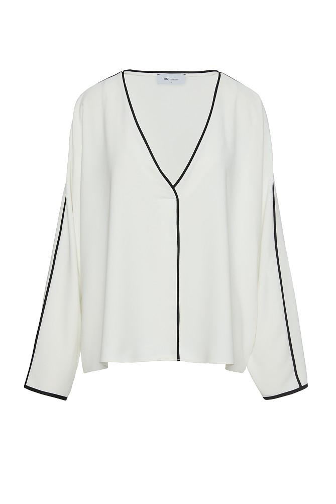 Long-sleeved two-tone blouse