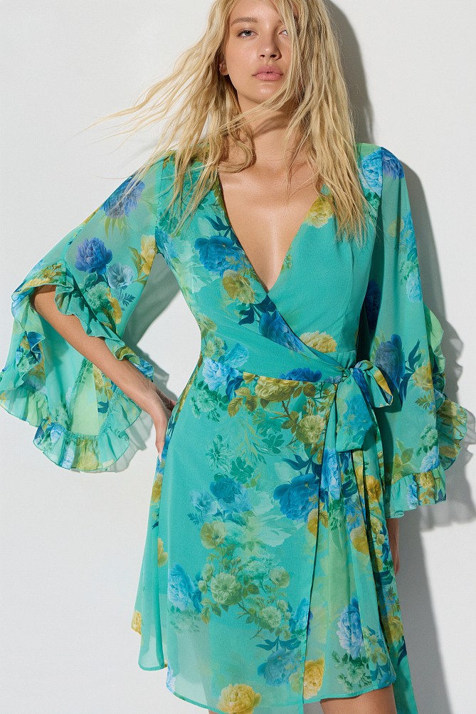 Mini floral wrap dress