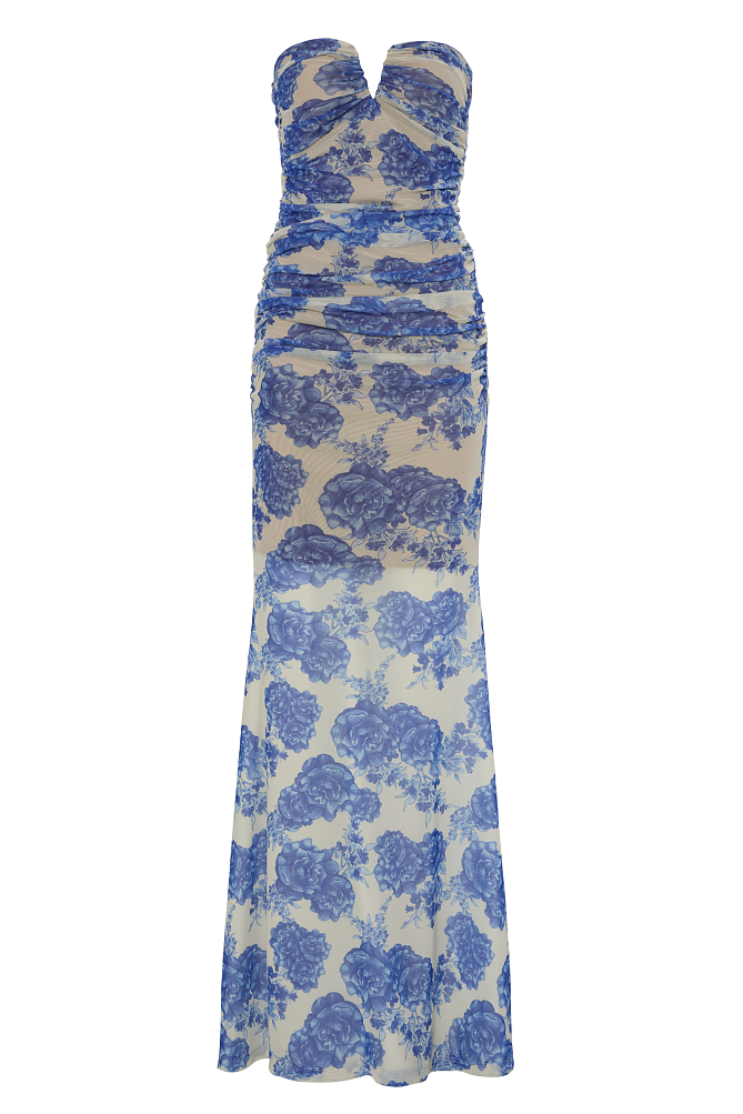 Rochie lungă fără bretele cu print floral