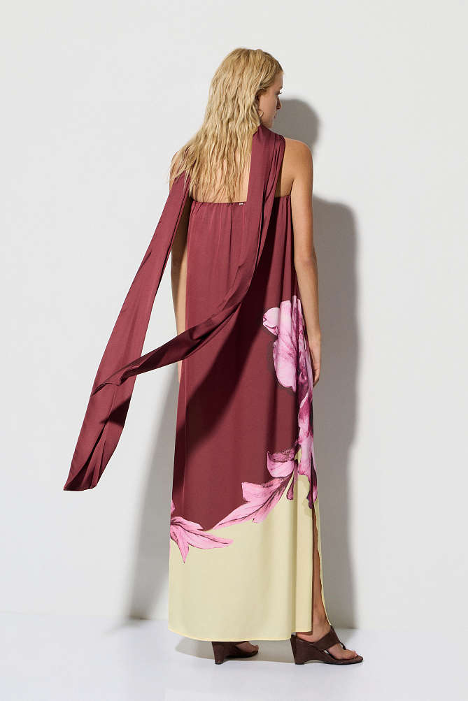 Rochie lungă fără bretele cu print floral