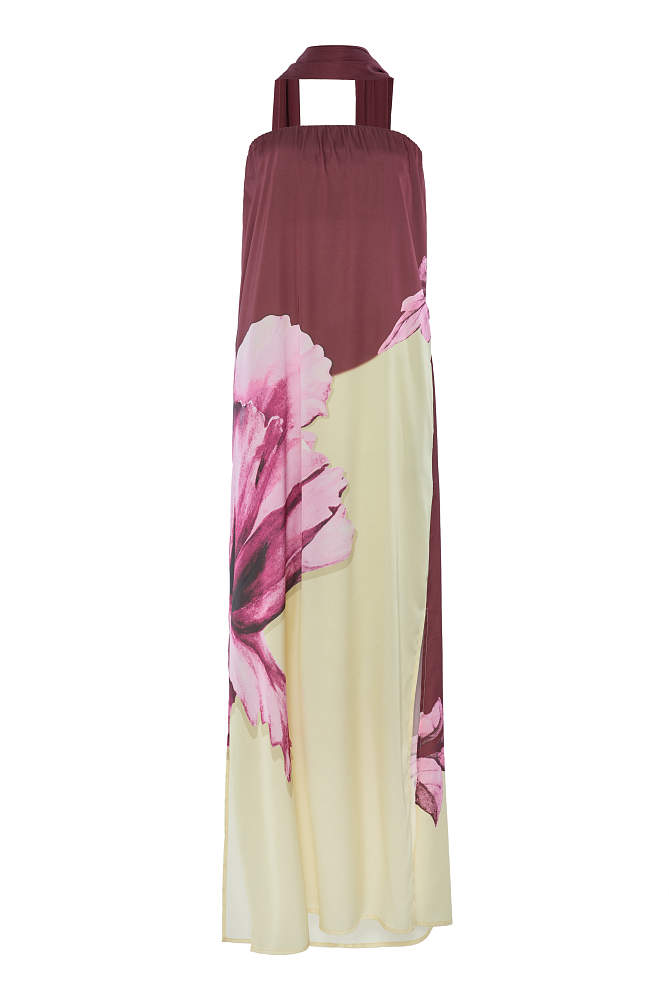 Rochie lungă fără bretele cu print floral