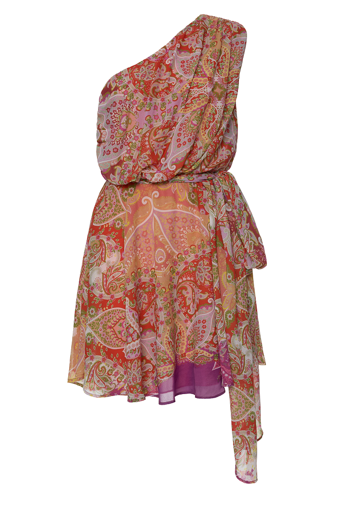 Printed one-shoulder mini dress