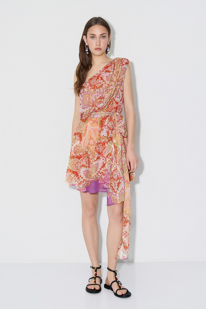 Printed one-shoulder mini dress