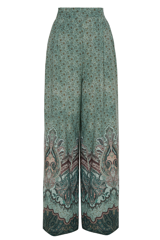 Pantaloni cu talie înaltă și print paisley