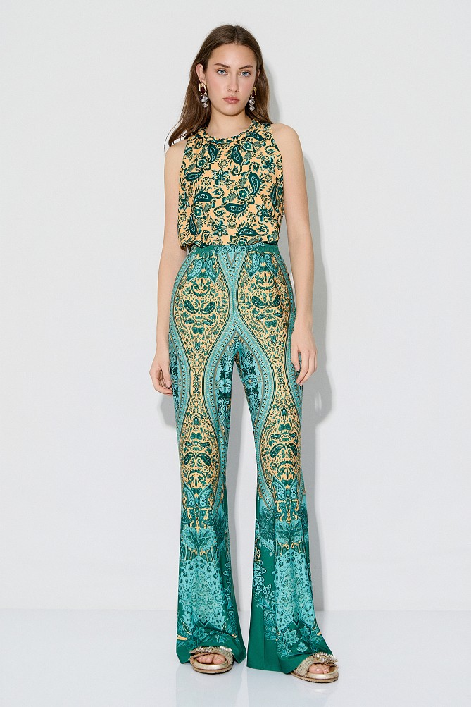 Pantaloni wide leg cu print