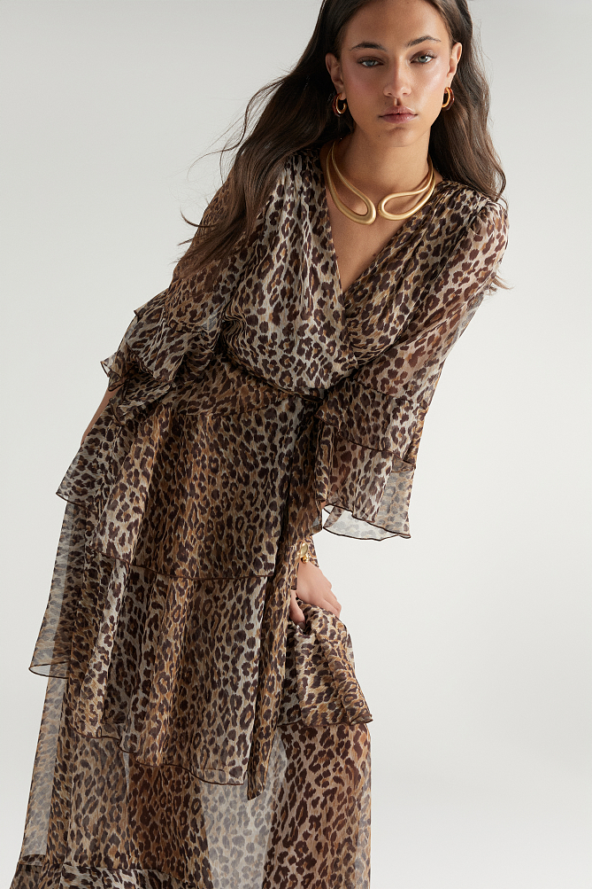 Maxi leopard dress with ruffles - Gold label
