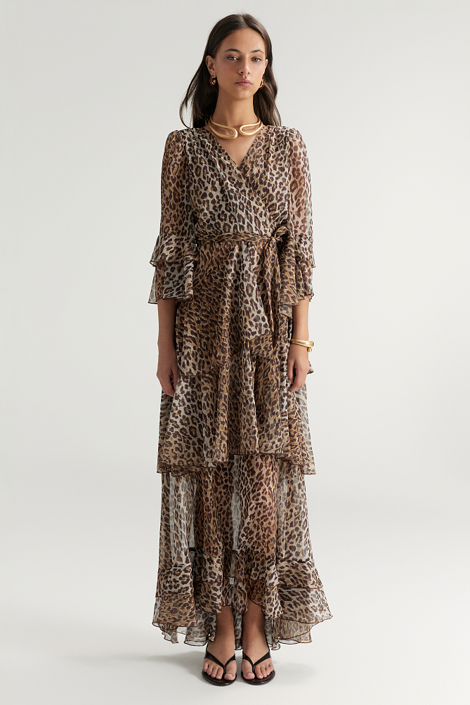 Maxi leopard dress with ruffles - Gold label