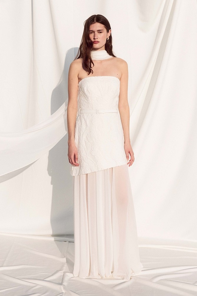 Maxi strapless dress with sheer - Gold label