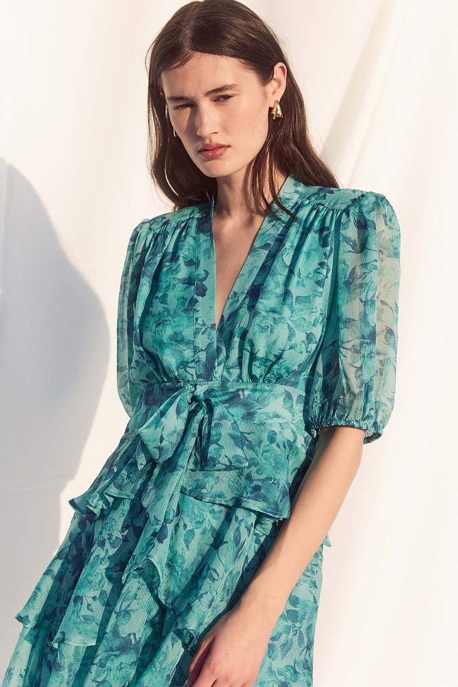 Rochie scurtă cu print floral și volane - Gold label