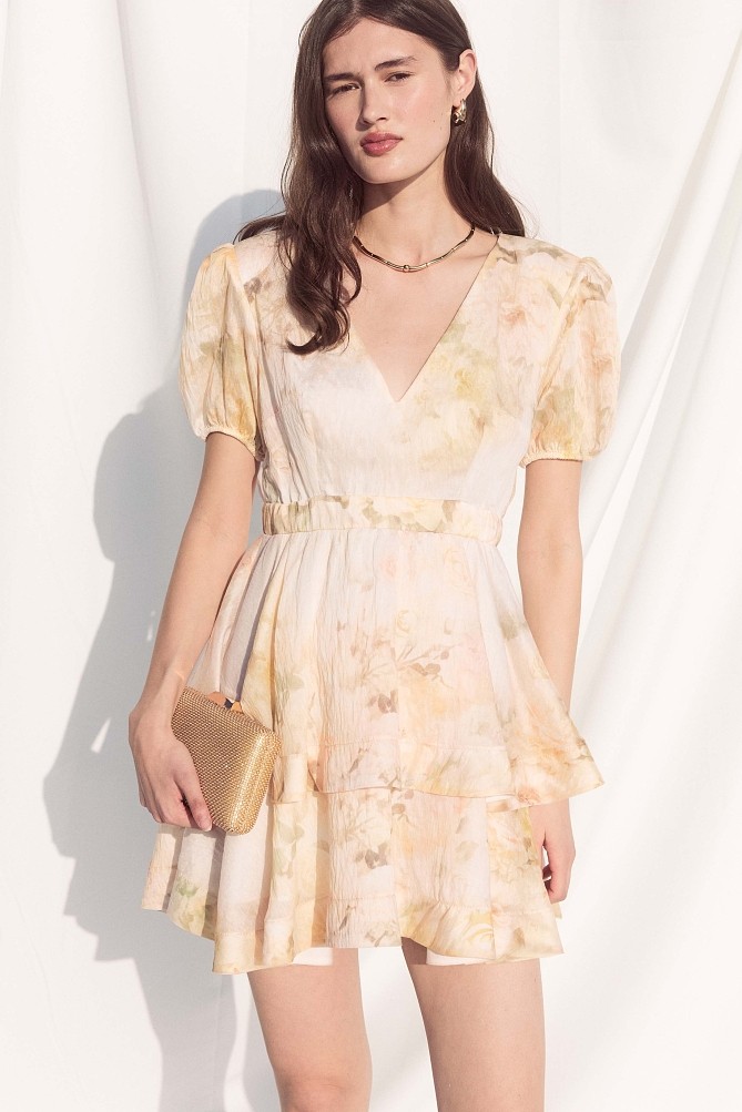 Rochie scurtă cu print floral și volane - Gold label