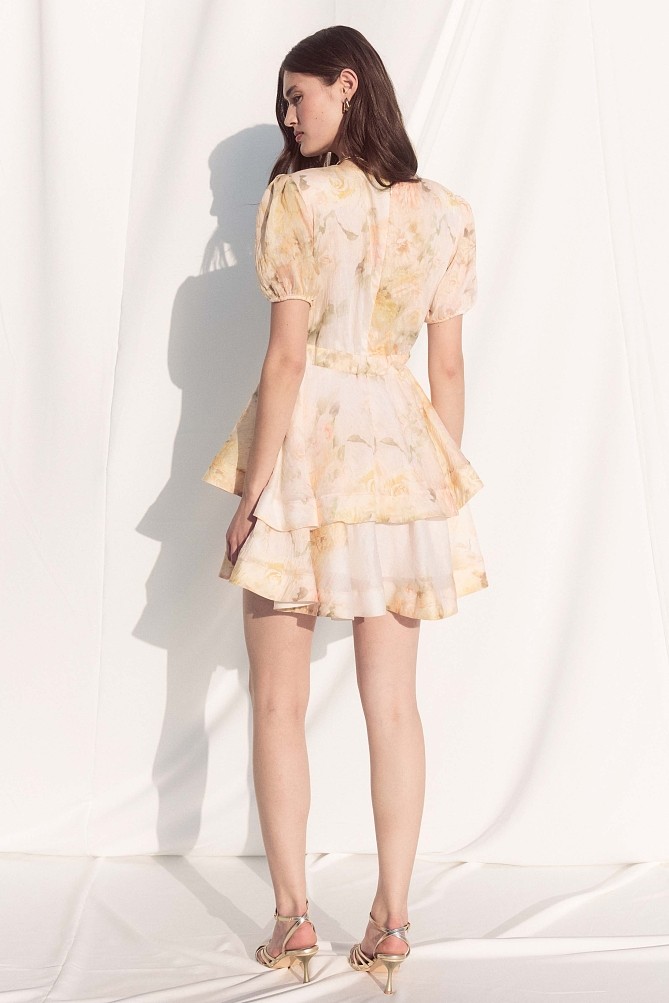 Rochie scurtă cu print floral și volane - Gold label