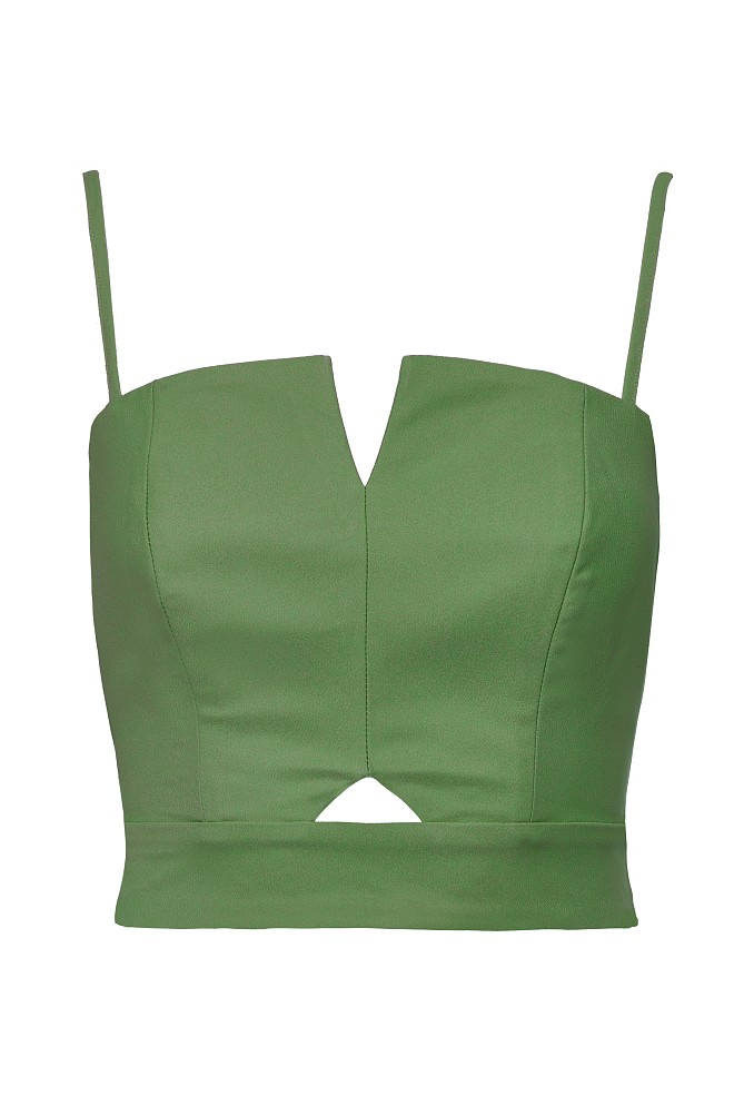 Cropped bustier with straps and a satin finish - Gold label