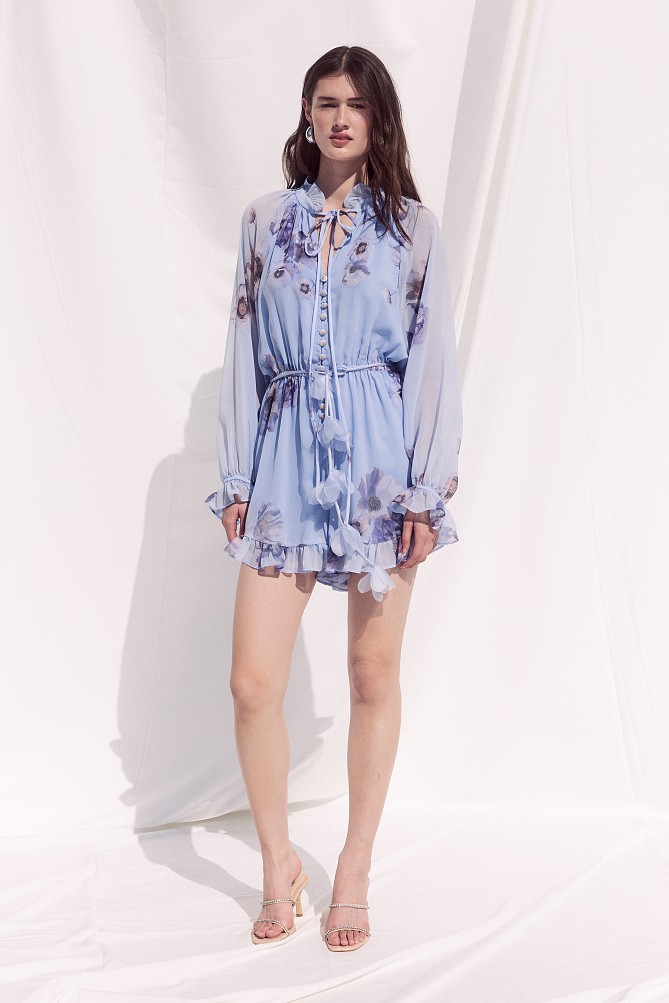 Floral long-sleeve playsuit with ruffles - Gold Label