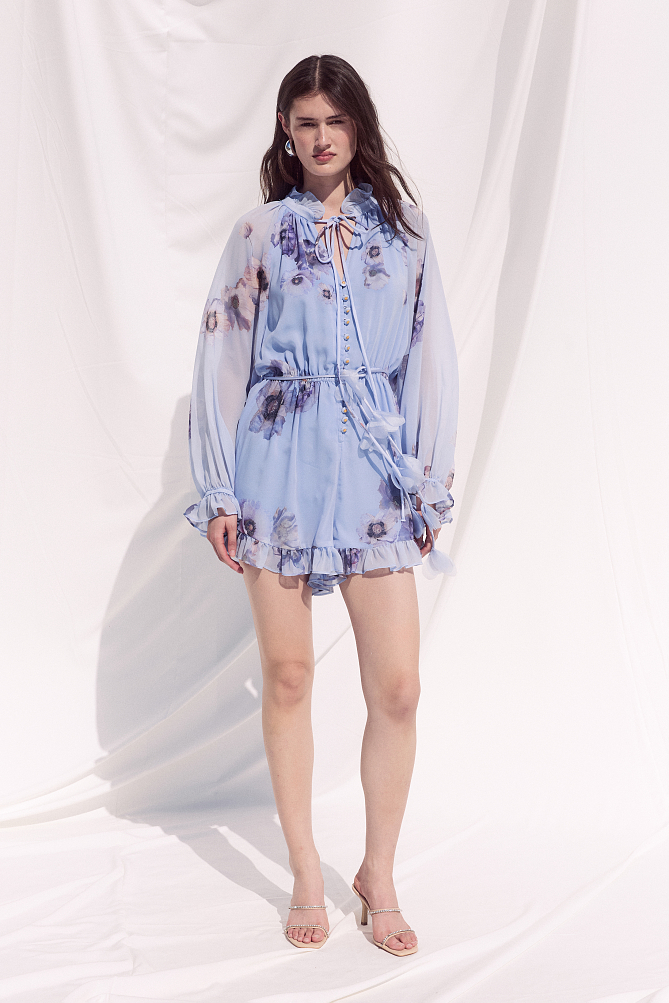 Floral long-sleeve playsuit with ruffles - Gold Label
