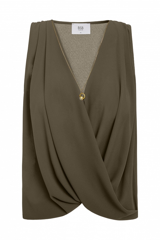 Sleeveless wrap blouse with a necklace detail