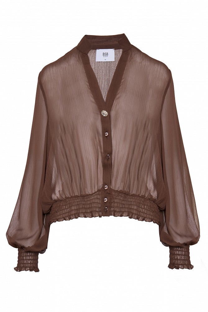 Semi-sheer top with smocked details