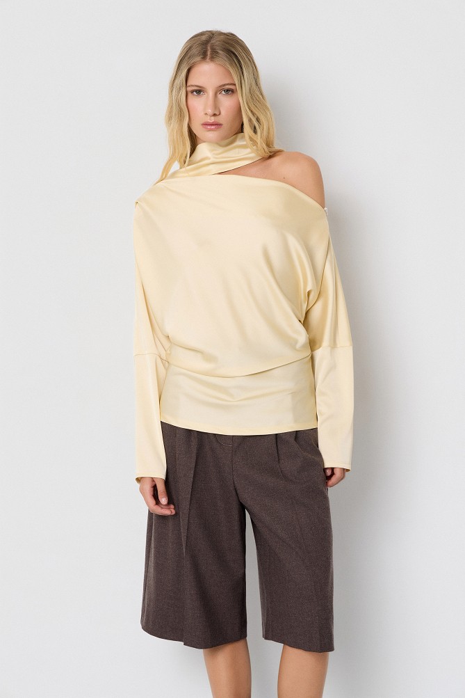 Off-shoulder satin-look blouse