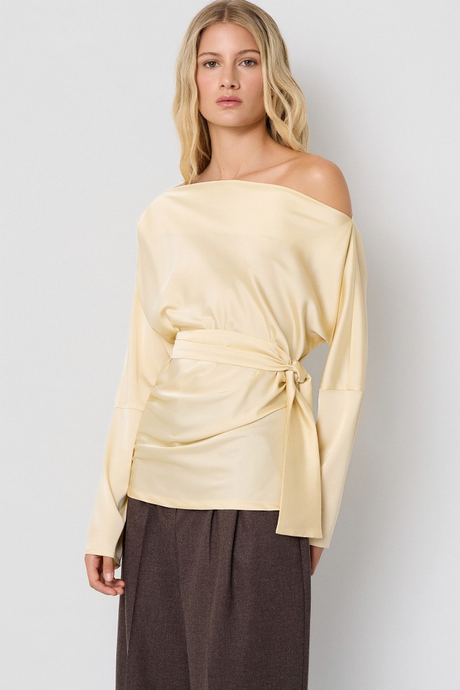 Off-shoulder satin-look blouse
