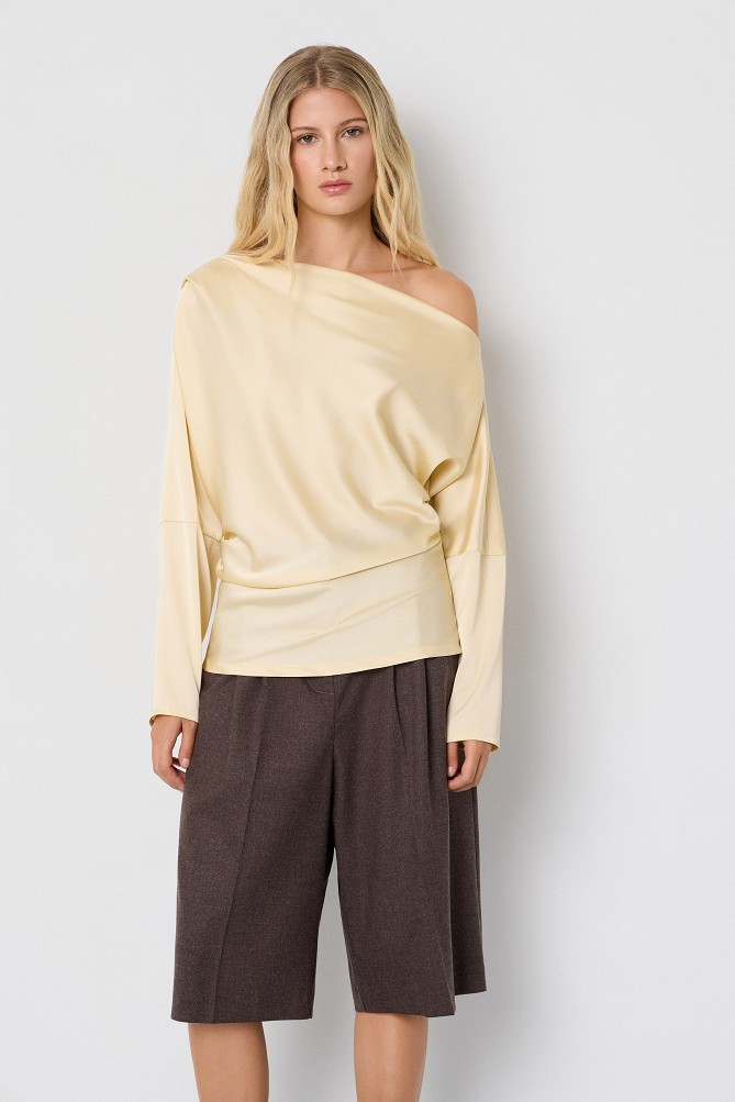Off-shoulder satin-look blouse