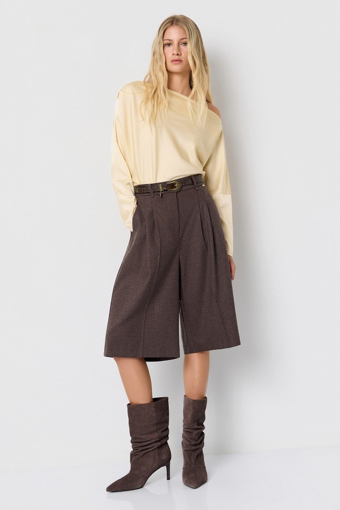Off-shoulder satin-look blouse
