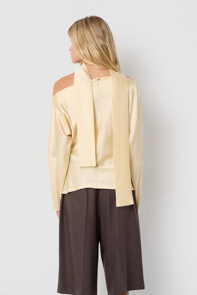Off-shoulder satin-look blouse