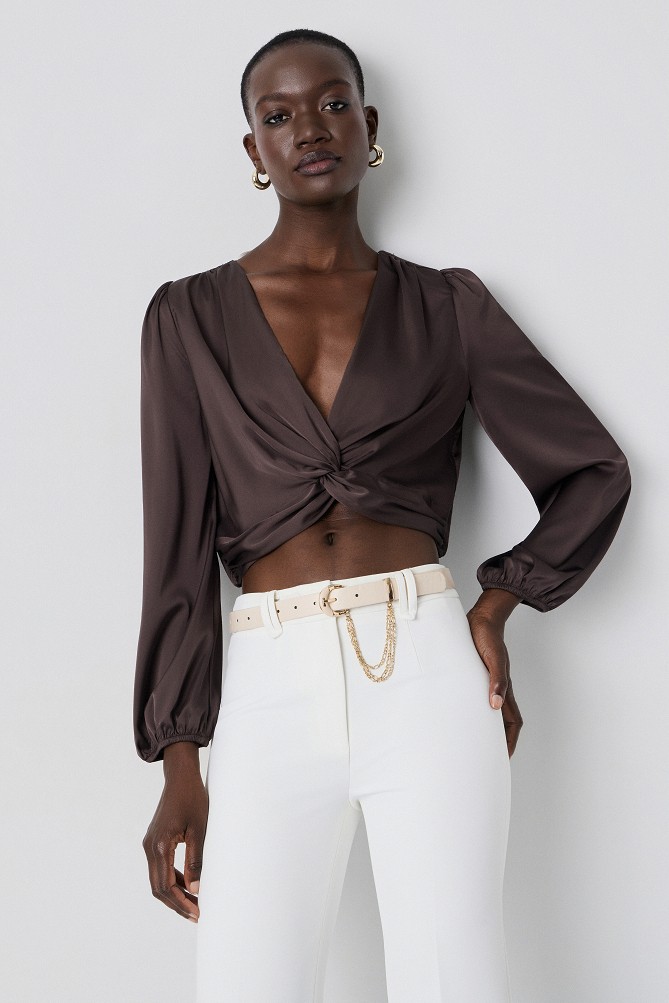 Satin-look top with a front knot