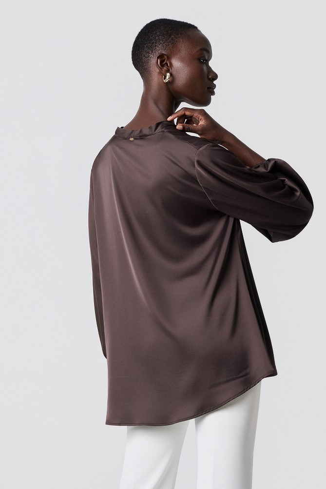 Satin blouse with balloon sleeves