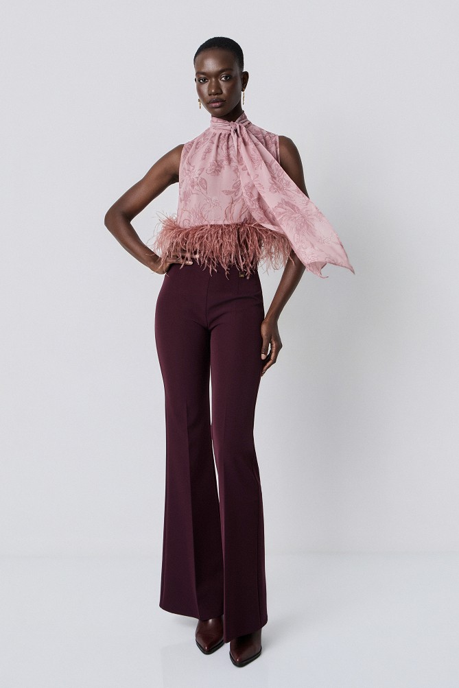 Floral cropped top with feather trim