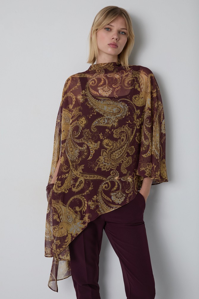 Asymmetrical paisley print blouse